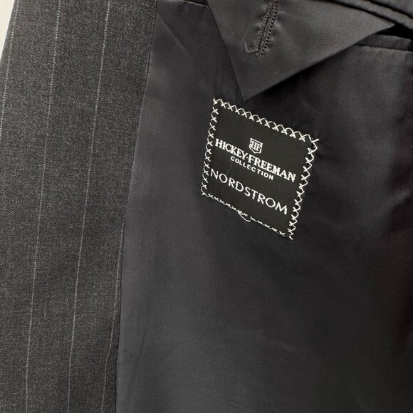 Hickey Freeman Boardroom Blazer Jacket Mens 48 Long Black Gray Pinstripe Wool - Picture 9 of 10